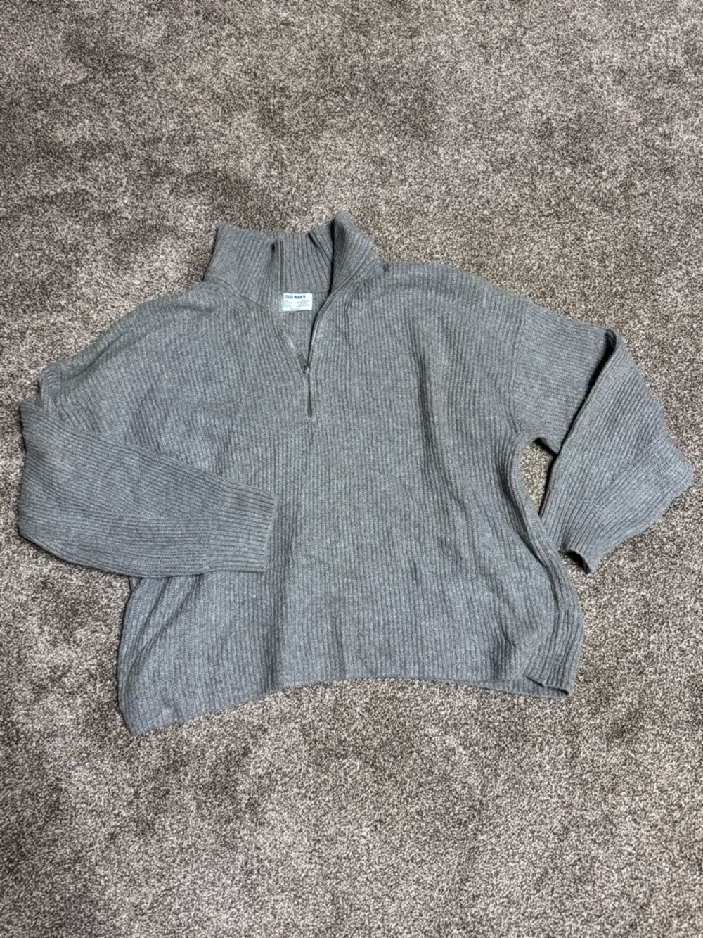 Old Navy Gray Quarter-Zip Ribbed Turtleneck Sweater
